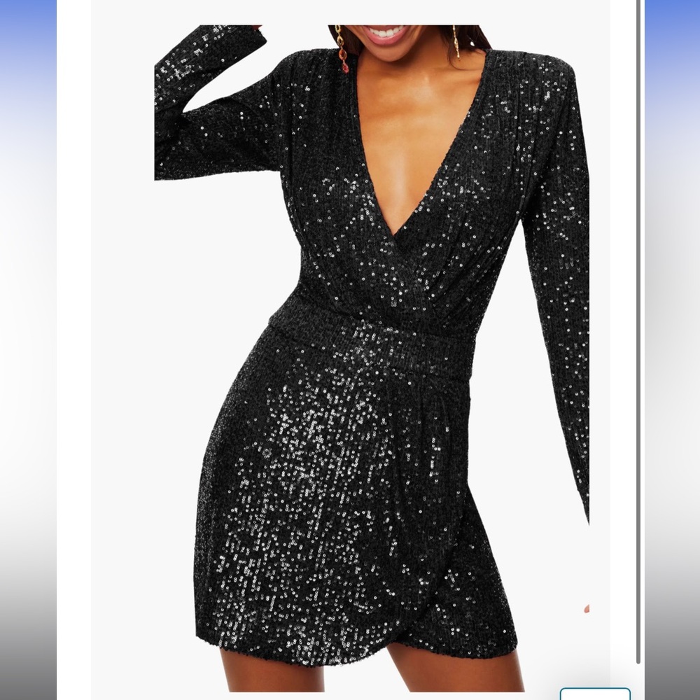 RAMY BROOK Reba Sequin V-Neck Cocktail Party Evening Mini Wrap Dress Size 8 NWT - Picture 14 of 14